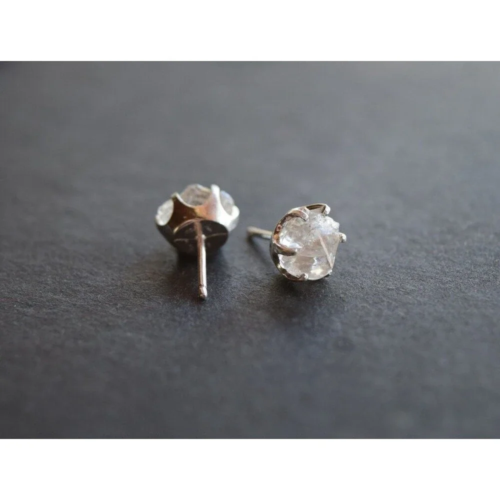 Lake County diamond earrings, 925 sterling silver, raw gemstones